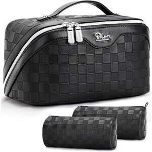 Travel Makeup Bag Set for Women 3 Pcs Waterproof Cosmetic Organizer Vegan Leathe